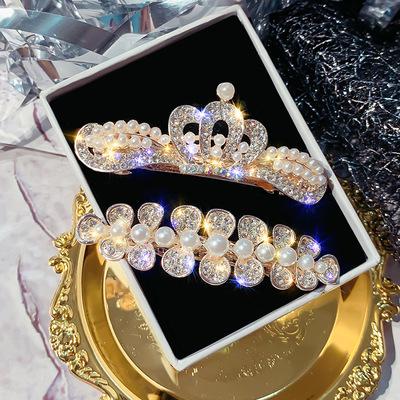 China Fashion good quality fashion women's crown hair clip accessories luxury pearl bridal hair pins for sale