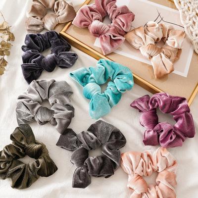 China Large intestine border women's wild bow elastic scrunchies new winter fashion velvet fabric knotted big for hair for sale