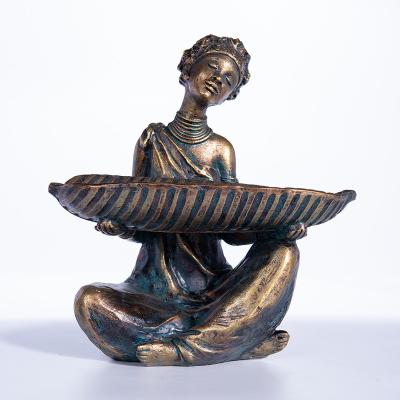 China Retro Tribal Africa Style Copper Color Women Candlestick Decoration Resin Crafts Abigail Factory African for sale