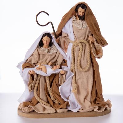 China Religious Baby Jesus Holy Family of Worlwide Abigail China Factory Christmas Nativity Set Figurines Mini 3 Statue Cloth Resin Crafts for sale