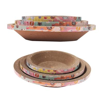 China Sustainable New Items Customized Round & Oval shape Corrugated Cat Scratcher for sale