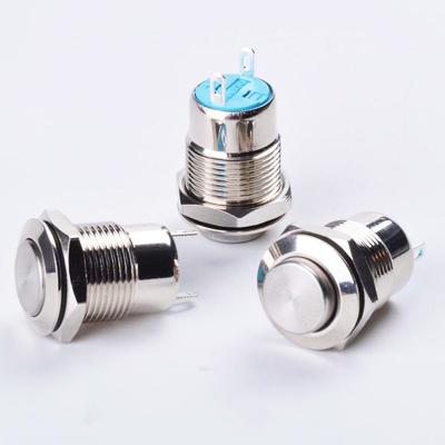 China Stainless Switch 12MM Metal Spot Switch Latching Power Push Button Flat Head 1NO Momentary Latching Type - 2 PIN Car System Home Use for sale