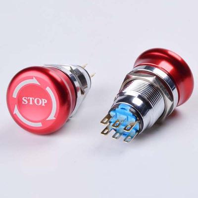 China Mushroom Waterproof Metal Switch 19mm Model 2NO 2NC Stainless Steel Emergency Stop Push Button Switch Knob Aluminum Locking Switch for sale