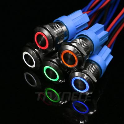 China 12mm LED Light Metal Nick-plated Brass Push Button Switch 5 Colors 4 Pin Car Signal Power Button Ring Switch 3V 6V 12V 24V 220V for sale