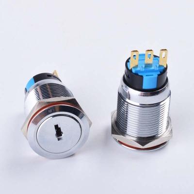 China 19MM 22MM 1NO 1NC 2NO 2NC 2 Key Metal Push Button Switch Lock Switch Waterproof Brass 3 Position Master Switch for sale