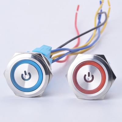 China Waterproof Switch 22mm 12v 24v Metal Push Button Electrical Switch Latching Power Momentary Ring Symbol With LampLed Indicator for sale