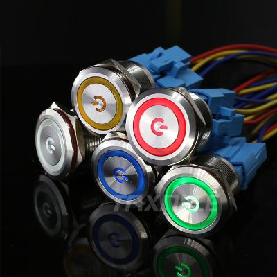 China 22mm LED Metal Push Button Switch Illumination 12V 24V 220V Car Power Signal Lamp Annular Momentary Latching Switches for sale