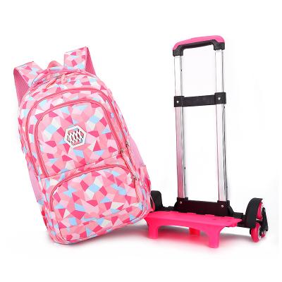 China Hot Selling Polyester Large Removable Wheels Girl School Trolley Backpack Trolley School Bag For Teenage Girls for sale