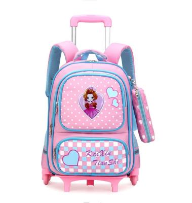 China School Life Cartoon Kids School Trolley Bag Daily School Backpack with Wheels for 7-13 Ages Girls for sale