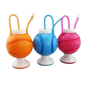 China 650ml Football / Tennis /Basketball Shaped Straw Cup Water Plastic Drink Bottle For Promotion 11*21cm for sale