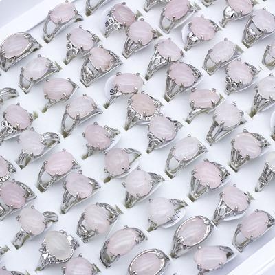 China 50PC/Bag Vintage Environmental Friendly Natural Rose Pink Quartz Ring For Women Crystal Engagement Rings Set Geometric for sale