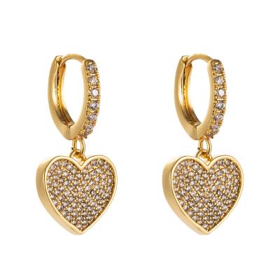 China Wholesale Stud Earrings For 2021 Fashion Heart Shaped Zircon Favorite 18k Gold Plated Stud Earrings For Men Children Girl Copper Inlaid Stud Earrings for sale