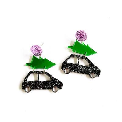 China Wholesale Earrings For Men's Handmade Creative Design Christmas Jewelry Acrylic Christmas Truck Car Dangle Earrings for sale