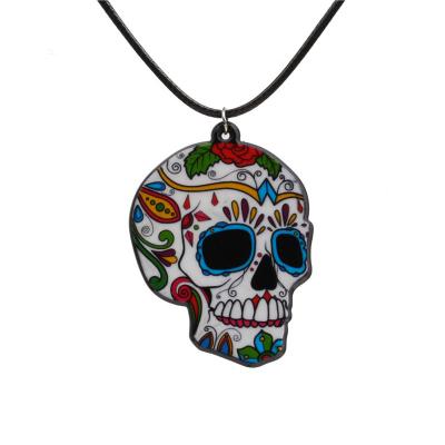 China Custom Necklace Women Men Fashion Halloween Skull Necklace Rose Flower Cross Acrylic Pendant Necklace for sale