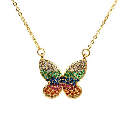 China Environmental Friendly Real 18k Gold Plated Colorful Zircon Butterfly Necklace CZ Crystal Love Heart Pendant Necklace for sale