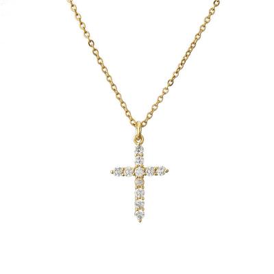 China 2022 Classic Cubic Zirconia Cross Necklace Environmental Friendly Copper Inlaid Zircon Plated 18K Gold Cross Pendant Necklace for sale