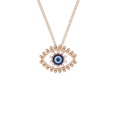 China Custom Creative Necklace Men Women Gold Plating Enamel Pearl Eye Necklace For Women for sale