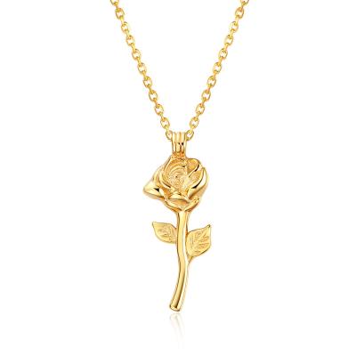 China Tarnish Free 2022 Lover Gift Valentine's Day Rose Flower Pendant Necklace 925 Sterling Silver for sale