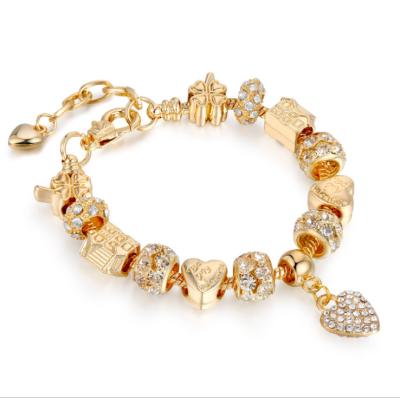 China 2021 TRENDY Gold Plated Heart Bracelet Rhinestone Crystal Charm Lucky Flower Clover Charm Bracelets for sale