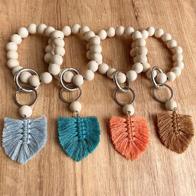 China Newest Sale Handmade Wooden Bead Cotton Thread Tassel Bangles Vintage Designs Hot Bohemian Bangles Jewelry for sale