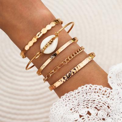 China Newest Designs 5pieces/set 14k Gold Hot Adjustable Arrow Shell Cuff Bracelets Chain Link Bracelets Bangles Newest Sale Open Bracelets for sale