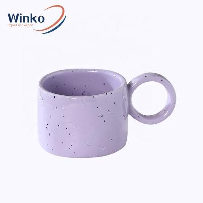 China Viable Style 300ml Wholesale Korean Ceramic Mug Milk Cup Porcelain Creative Coffee Mugs Spotting Cup With Ring Handle for sale