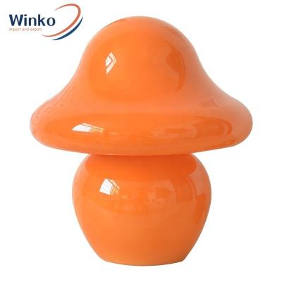 China Art Deco Ins Bedroom Bed Side Atmosphere LED Retro Creative Led Mushroom Table Lamp Portable Night Light Pink Orange Glass Stripe for sale