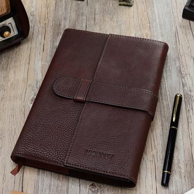 China New Softcover Leather Notebook Business Gift Set Black Genuine Leather Notebook with Pen and Metal Ball Gift Box for sale