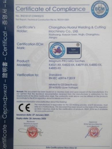 CE - Changzhou Huarui Welding And Cutting Machinery Co., Ltd.