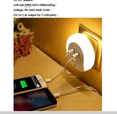 China Bedroom CE GS ROHS Certified AC100~240V Double USB Charger LED Sensor Night Light for sale