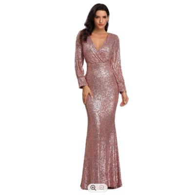 China Sequins 2021 Anti-Static Women Elegant Bridesmaid Dresses Long Sleeve Women Dresses Mermaid Party Dress for sale