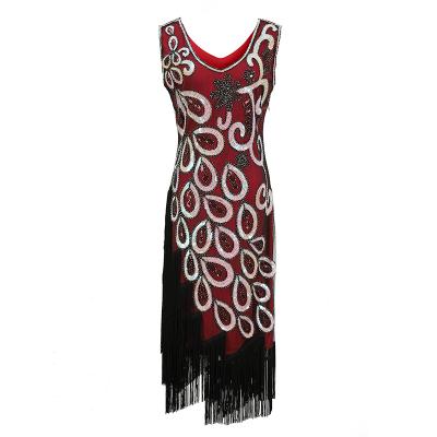 China 2020 New Arrival Women's Flapper Dresses 1920s Breathable V-Neckline Beaded Fringed Great Gatsby Dress for sale