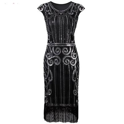 China JONG-EE Breathable 1920s Women's Elegant O Neck Sequin Beaded Sleeve Women Evening Dress for sale