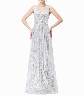 China Compliment Breathable Women Bling Maxi Sequin Bridesmaid Dress Sleeveless Trimming Prom Dresses for sale