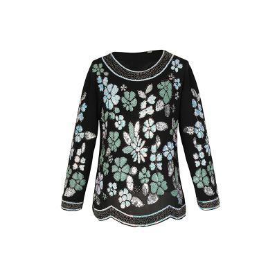 China Breathable Women Plus Size Long Sleeve Sequin Ladies Small Floral Shirt for sale