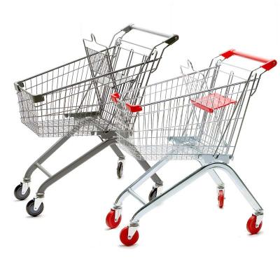 China Folding European Style Supermarket PU Wheel Zinc Plated Steel Mesh Shopping Carts Trolley For Retail Stores for sale