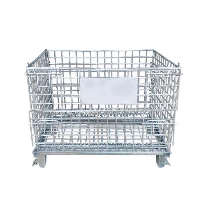 China Stackable Warehouse Heavy Weighted Foldable Stackable Stainless Steel Wire Mesh Container Net Storage Cages for sale