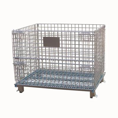 China Stackable Warehouse Stackable Foldable Space Saving Wire Mesh Steel Storage Cages Cargo Storage Equipment for sale