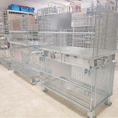 China Stackable Customized Warehouse Grocery Store Foldable Stackable Wire Metal Storage Galvanized Mesh Cage for sale