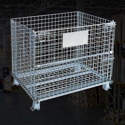 China Stackable 5*10 Mesh Size Medium Duty Steel Warehouse Storage Stackable Foldable Supermarket Metal Pallet Cage for sale