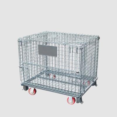 China Stackable Warehouse Factory Maerial Handling Stackable Foldable Wire Mesh Container Steel Storage Cage for sale