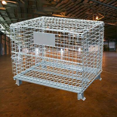 China Stackable Cargo Warehouse Stainless Steel Wire Mesh Foldable Stacking Metal Storage Containers Collapsible Cage for sale