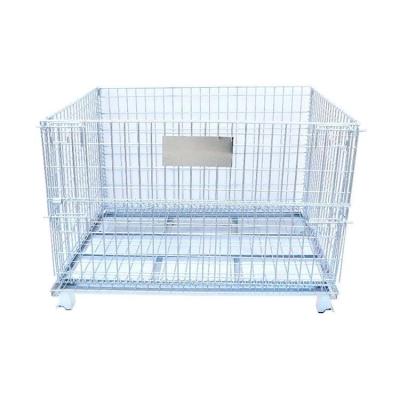 China Stackable Factory Industrial Use Supermarket Stacking Foldable Steel Wire Mesh Collapsible Steel Wire Cage for sale