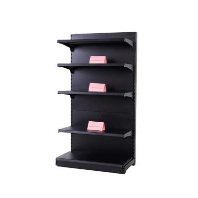 China Single-sided 50kg 5 Tier Single Sided Gondola Black Shop Display Heavy Duty Supermarket Racks Commodity Shelves for sale