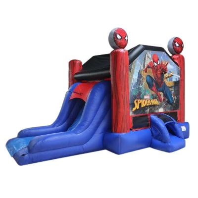 China 0.55mm PVC Tarpaulin Castle Prize Party Jumping Bouncer Plato Jumping Water Combo With Inflatable Slide Spider Man Spiderman Bounce House for sale