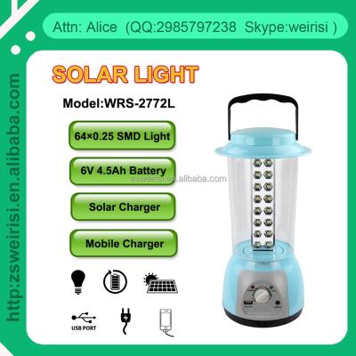 China Indoor Emergency SMD/LED Rechargeable Camping Lamp with USB Mobile Charger, Solar DC Plug (WRS-2772L) for sale