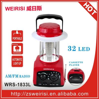 China WEIRISI Camping Emergency LED Rechargeable Light with Cassette Player and Radio / Portable Camping Light (WRS-1833L) for sale