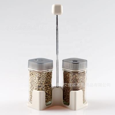 China 100ml 2pcs Viable Square Shape Glass Spice Jar With Stand Pepper Shaker Spice Jar With Plastic Lids With 3 Holes for sale