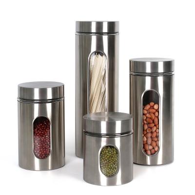 China Freshness Preservation 4 PIECE STORAGE GLASS JAR SET WITH STAINLESS STEEL SLEEVE CAN SET for sale