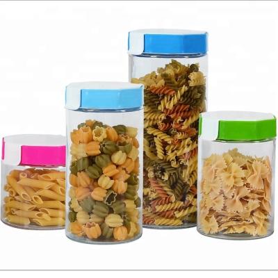 China Wholesale Viable Porcelain Candy Nuts Pasta Storage Glass Round Jar Set With Lid For Kitchen for sale